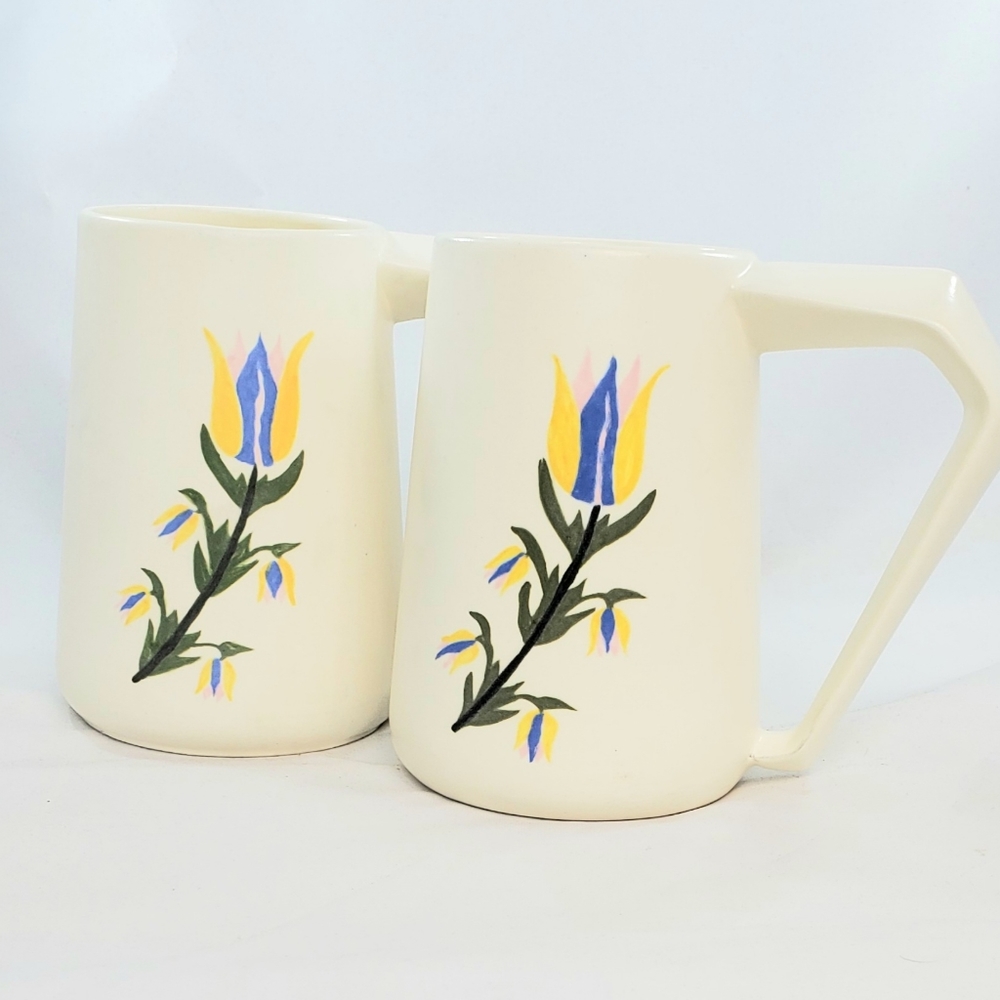 Pair of vintage handmade hand painted mugs